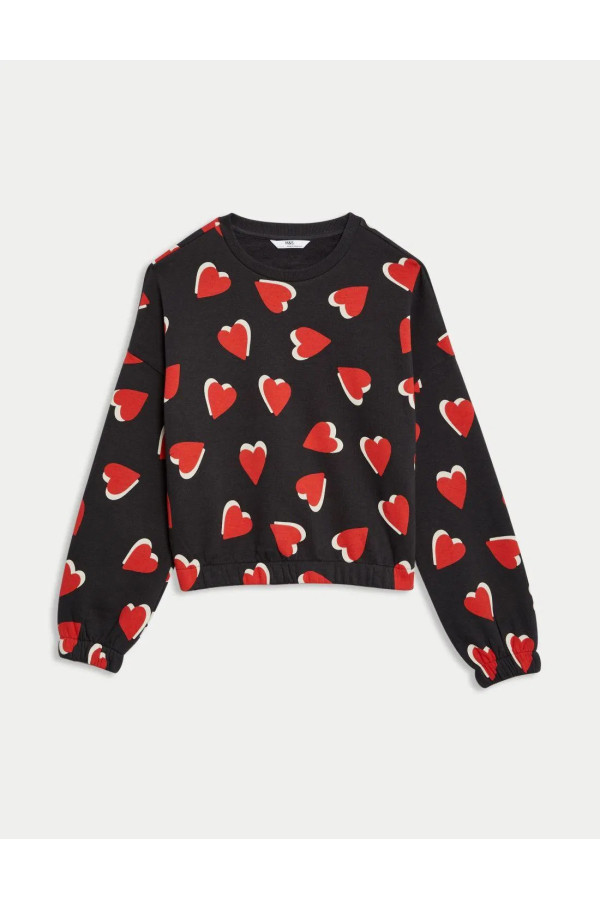 Patterned Round Neck Sweatshirt