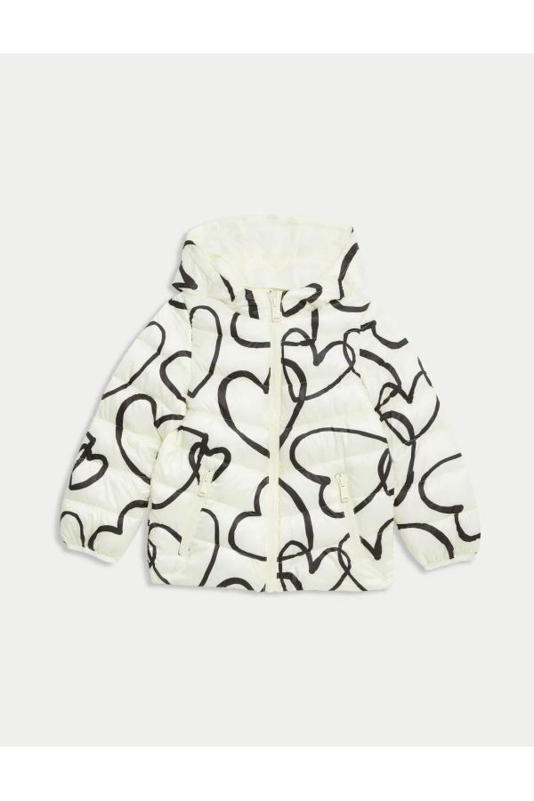 Heart Patterned Puffer Puffer Jacket