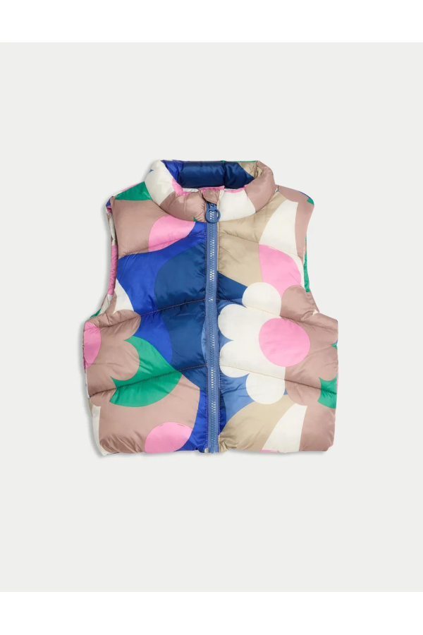 Flower Patterned Puffer Vest