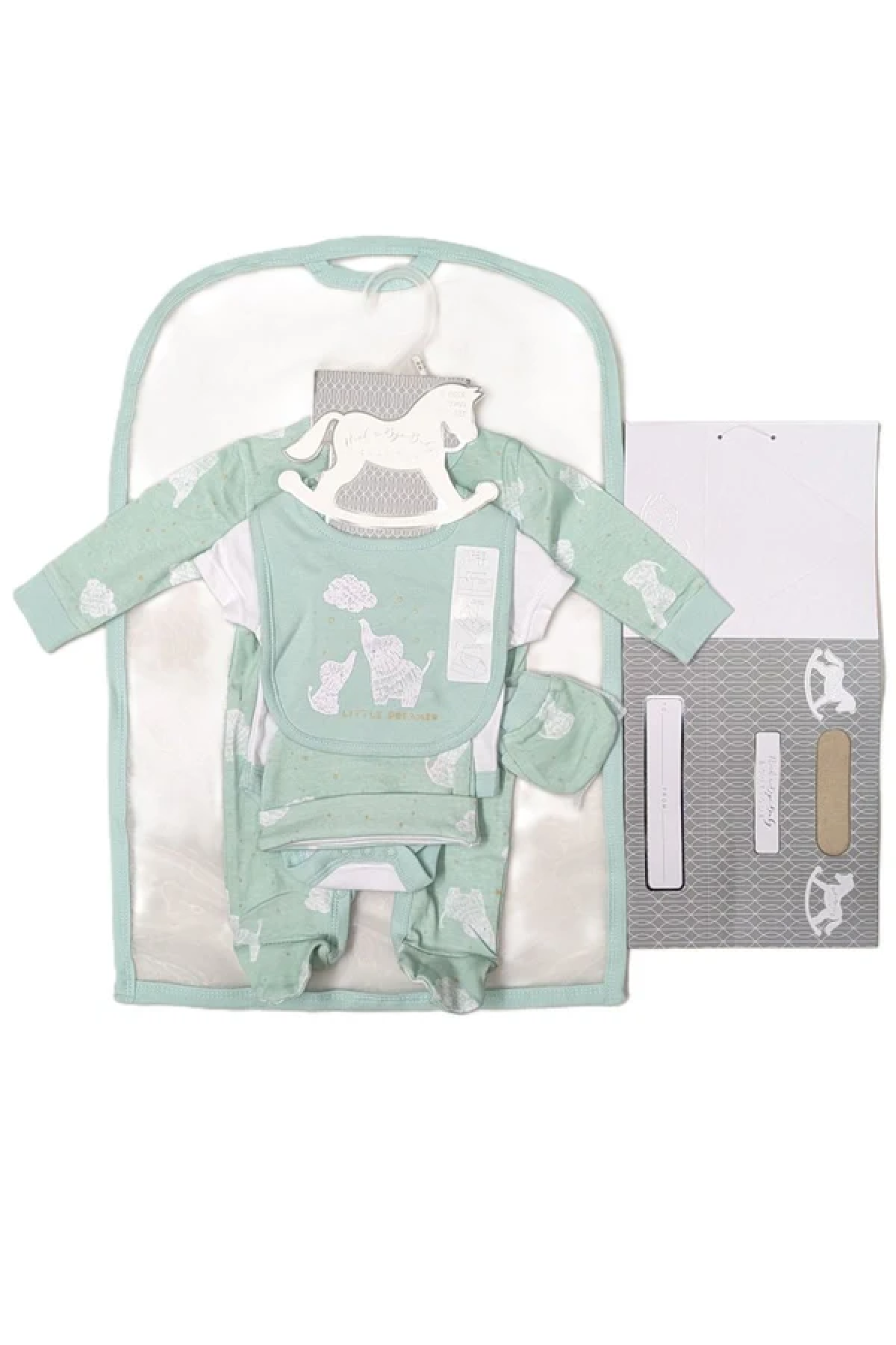 5pc Mesh Bag Gift Set – Mint Elephants (NB-6 Months)