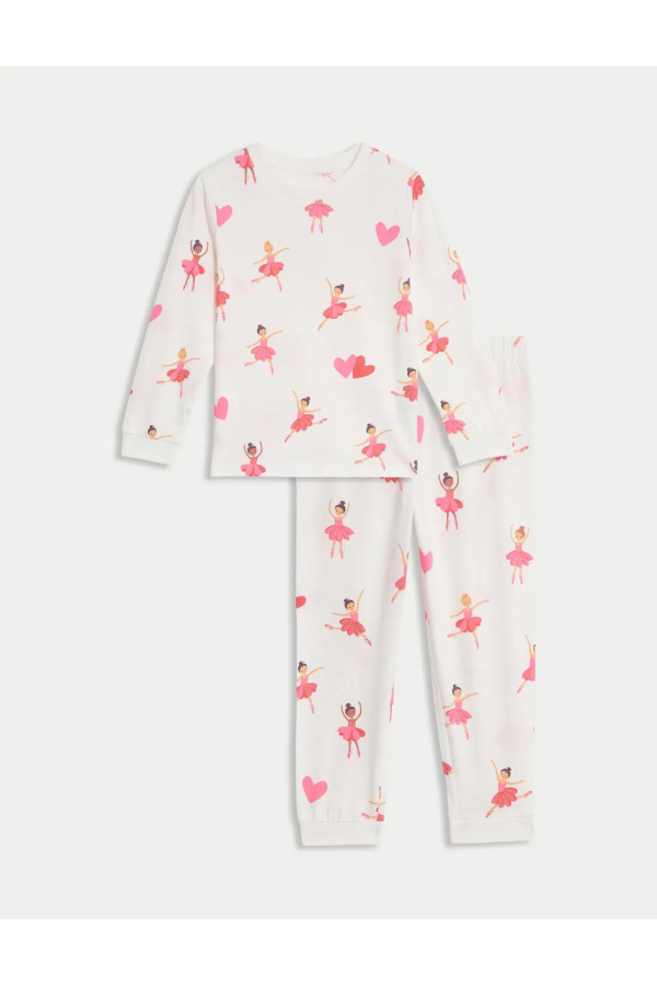 Pure Cotton Ballerina Patterned Pajama Set