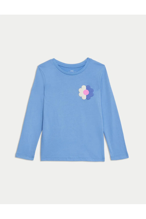 Pure Cotton Long Sleeve T-Shirt (BLUE- MİX)