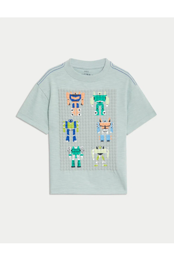 Pure Cotton Robot Patterned Short Sleeve T-Shirt