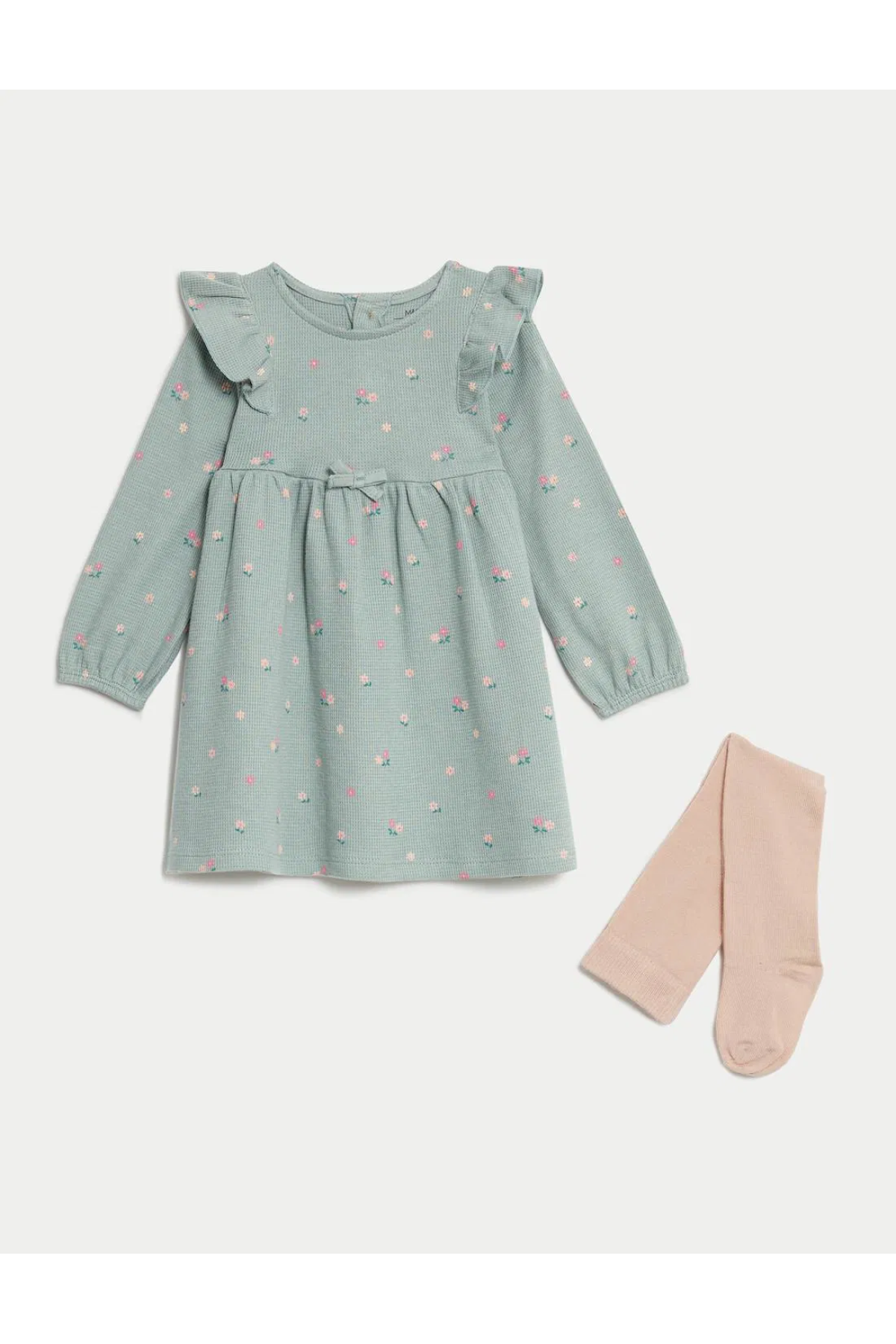 Flower Patterned Dress and Tights Set