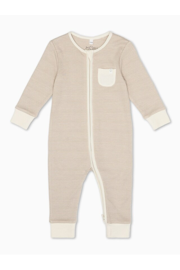 MORI Natural Organic Cotton & Bamboo Natural Stripe Zip Up Sleepsuit